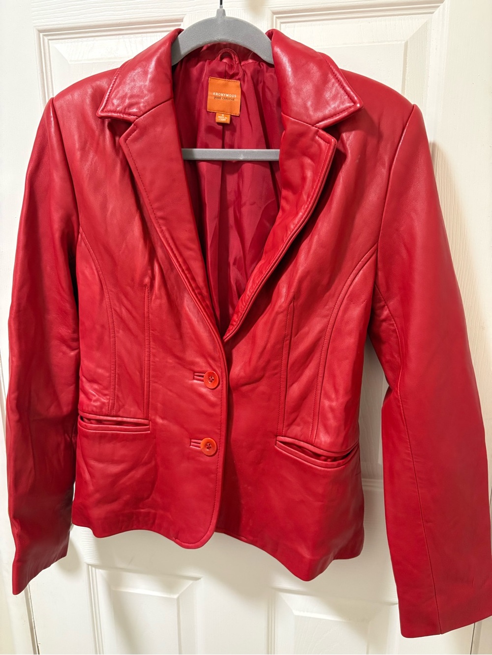 Women's Red Leather Blazer